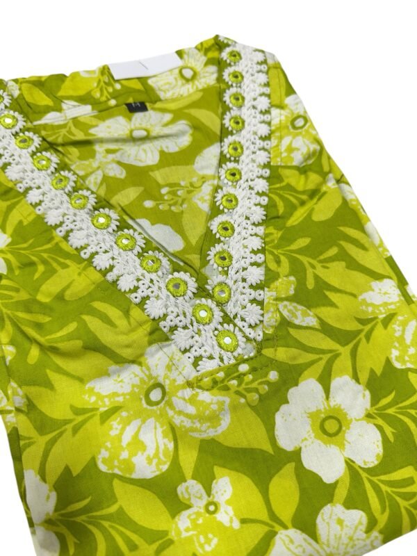 Parrot green cotton kurti - Image 3