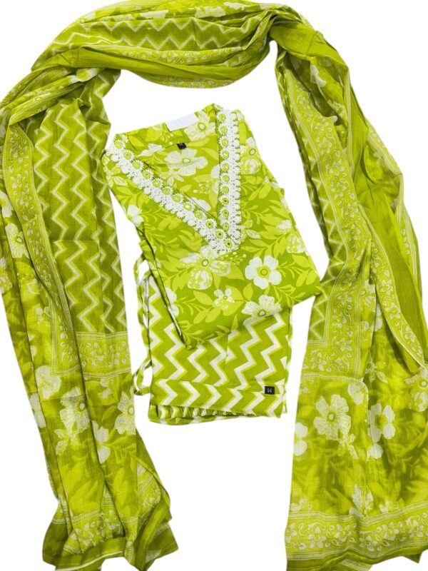 Parrot green cotton kurti - Image 2